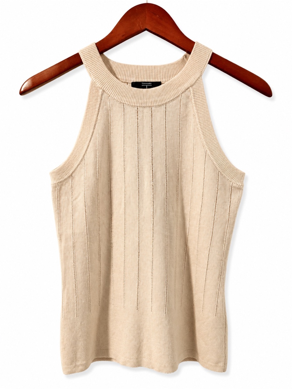 Tahari Sleeveless Knit Top Soft Cream Beige Tone Size Small